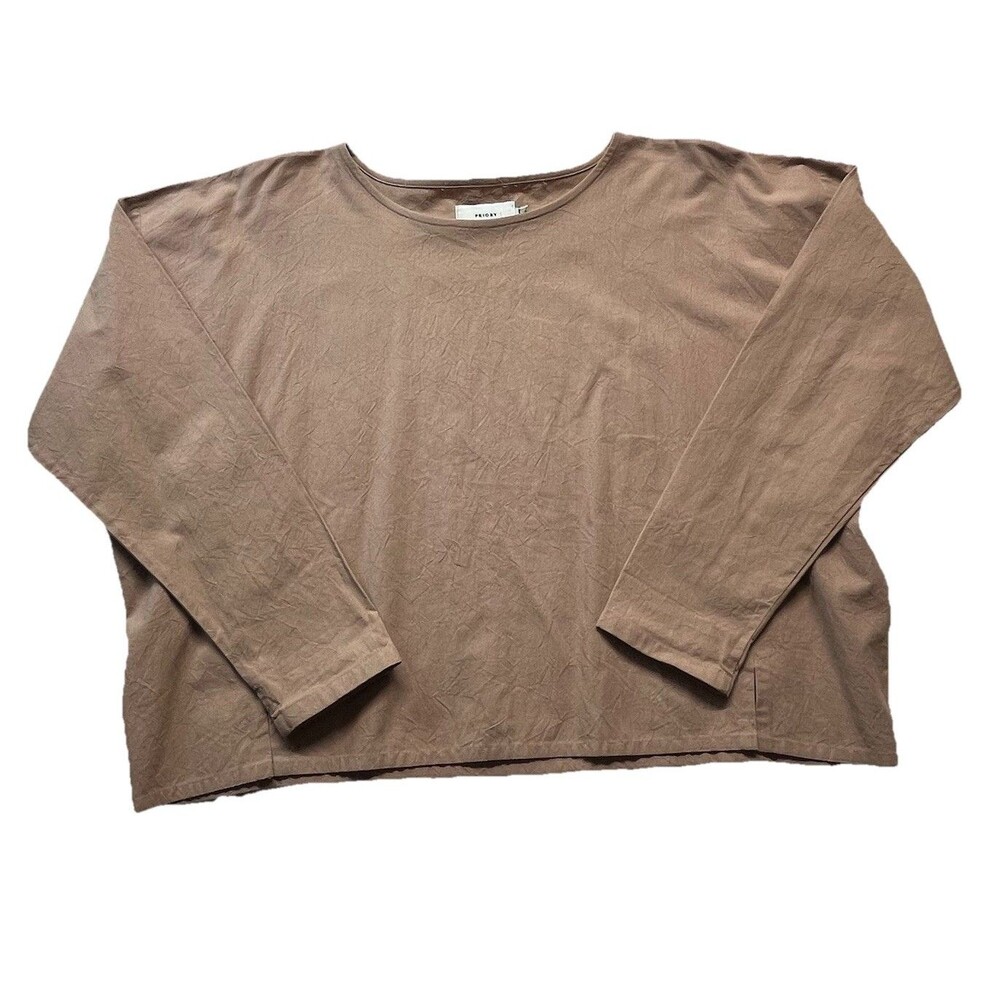 PRIORY Blouse Womens S/M Taupe Oversized Boxy Quiet Luxury Minimalist Lagenlook